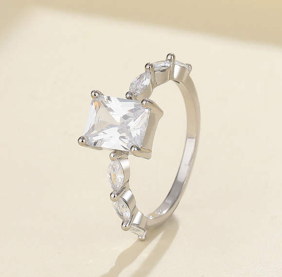 Emerald Cut CZ Ring with Marquise Side Stones | Art Deco Vintage Style | ODM Library & OEM Bespoke
