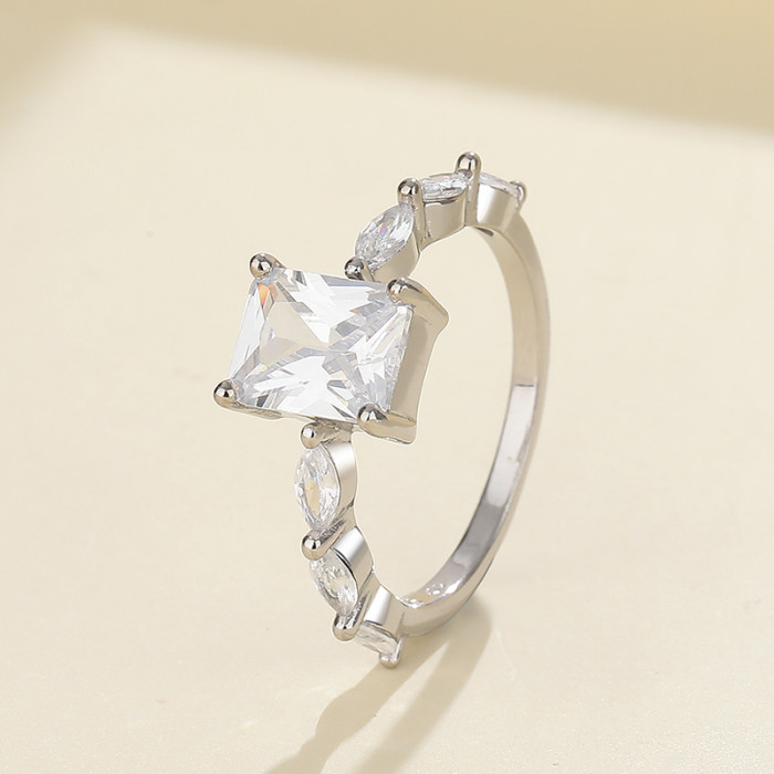Emerald Cut CZ Ring with Marquise Side Stones | Art Deco Vintage Style | ODM Library & OEM Bespoke