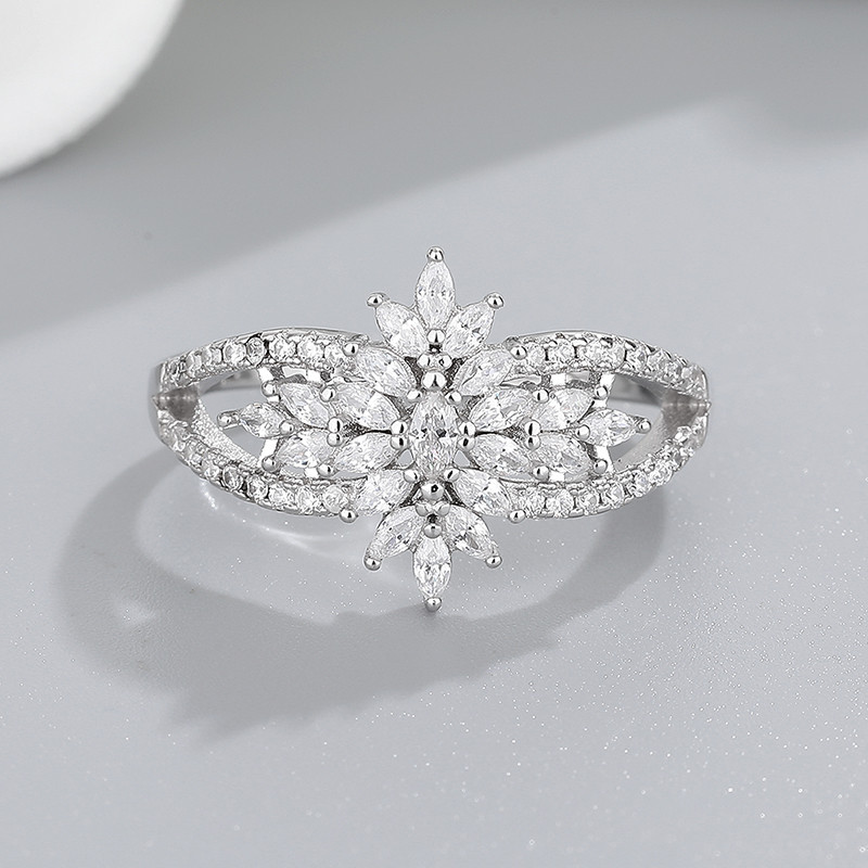 marquise CZ cluster floral ring detail