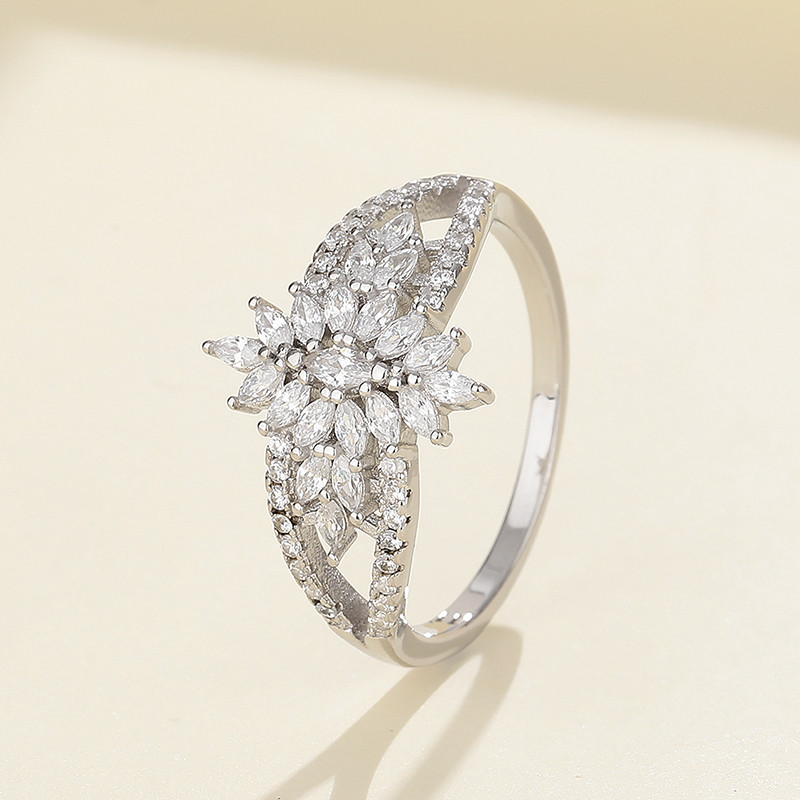 marquise CZ cluster floral ring in 925 sterling silver