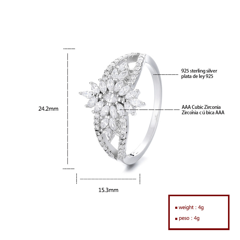 marquise CZ cluster floral ring view 2