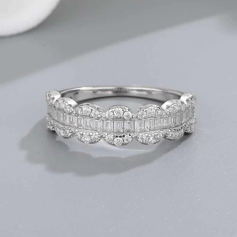 baguette and round CZ half eternity band detail