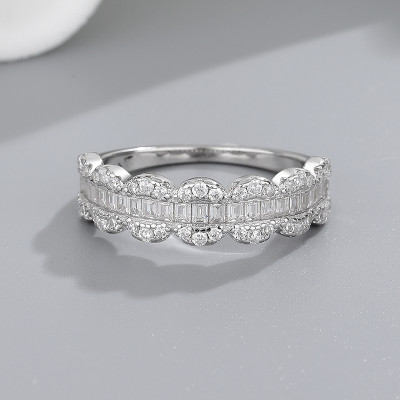 Baguette and Round CZ Half Eternity Band | Silver Anniversary Ring | ODM Library & OEM Custom