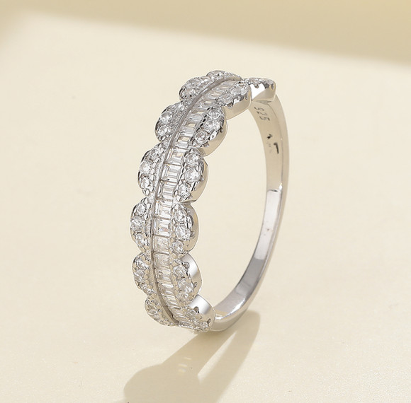 Baguette and Round CZ Half Eternity Band | Silver Anniversary Ring | ODM Library & OEM Custom
