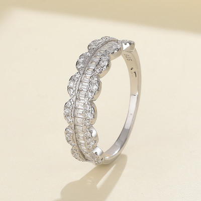 Baguette and Round CZ Half Eternity Band | Silver Anniversary Ring | ODM Library & OEM Custom