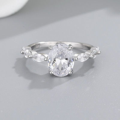 Oval Cut CZ Engagement Rings with Marquise Accents |  Proposal & Wedding | Custom OEM ODM
