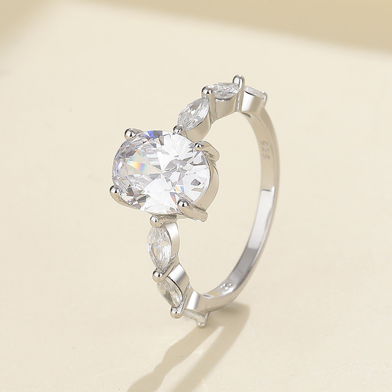 oval cut CZ engagement rings with marquise accents in 925 sterling silver