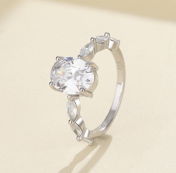 Oval Cut CZ Engagement Rings with Marquise Accents |  Proposal & Wedding | Custom OEM ODM