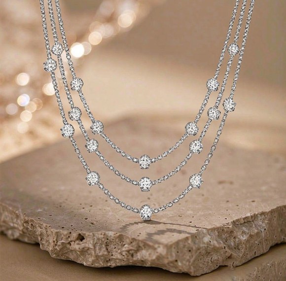 Three Strand Pave Station Necklaces | Layered Styling | Sterling Silver | Made-to-Order