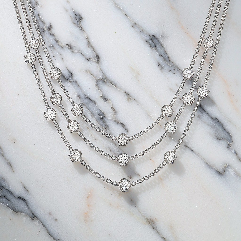 Three Strand Pave Station Necklaces detail view