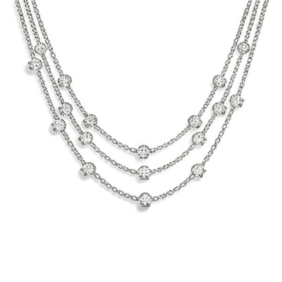 Three Strand Pave Station Necklaces | Layered Styling | Sterling Silver | Made-to-Order