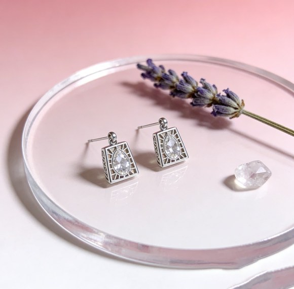 Geometric Frame Pear Drop Earrings | Boutique Collections | 925 Silver | Tailored