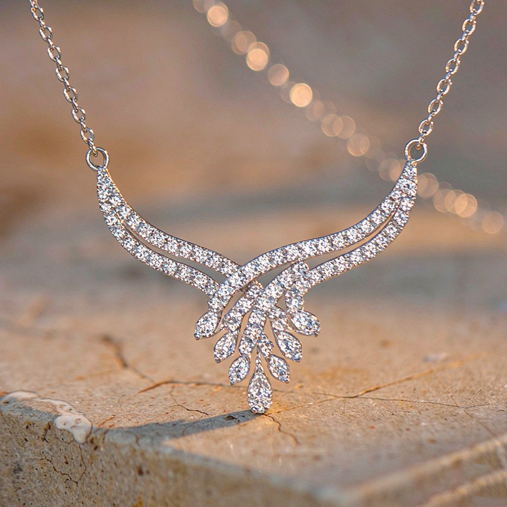 Custom 925 Sterling Silver Marquise Pave Wing Pendant Necklaces for OEM ODM