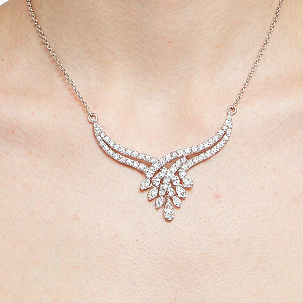 Marquise Pave Wing Pendant Necklaces on-model styling