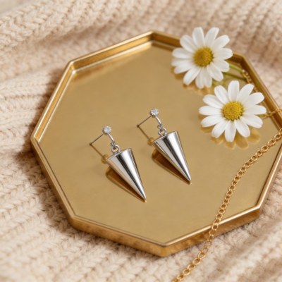 Geometric Cone Drop Earrings | Statement Looks | 925 Silver | Tailored | Hengdian Silver