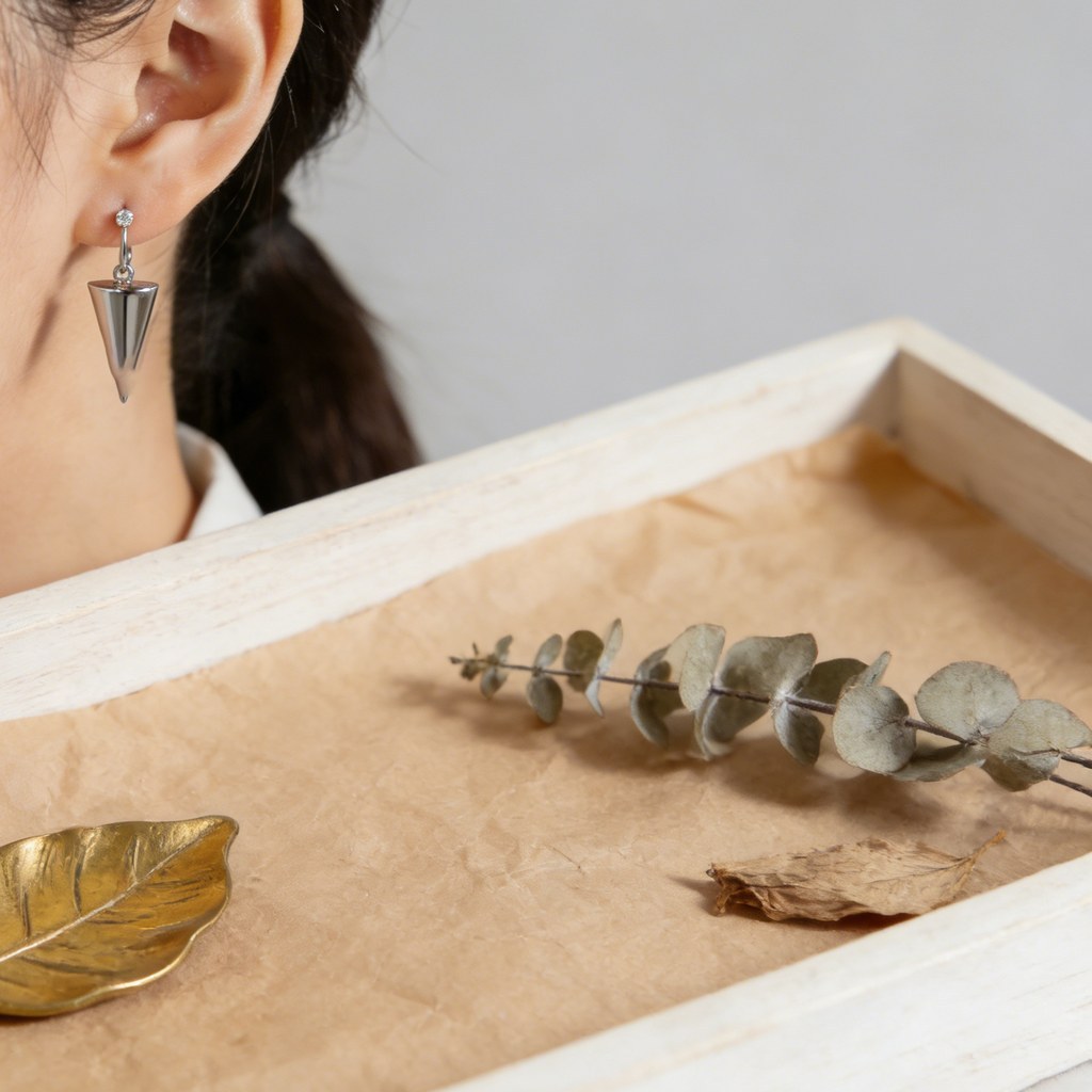 Geometric Cone Drop Earrings detail view