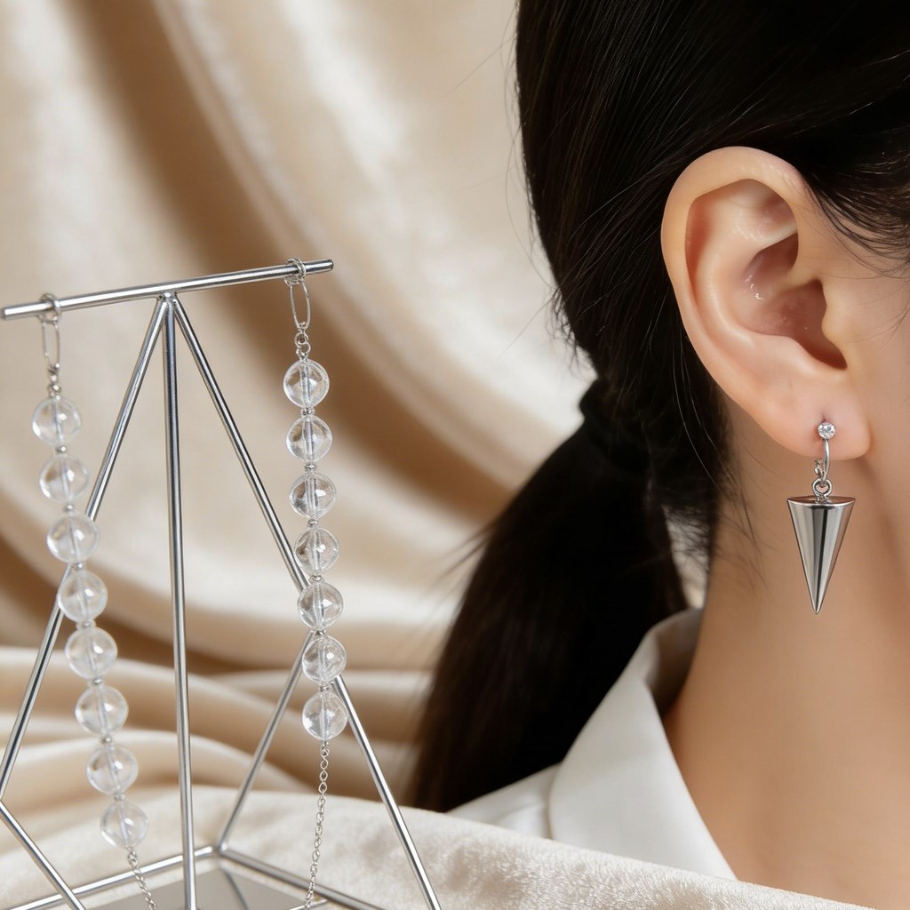 Geometric Cone Drop Earrings on-model styling