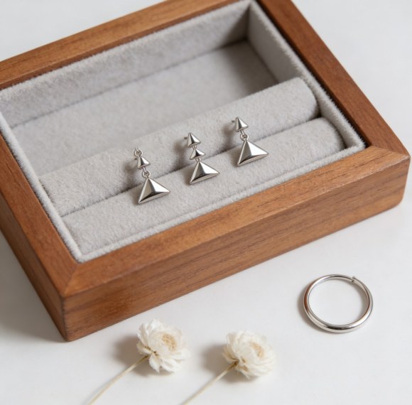 Stacked Triangle Drop Earrings | Daily Wear | 925 Silver | Tailored | Hengdian Silver