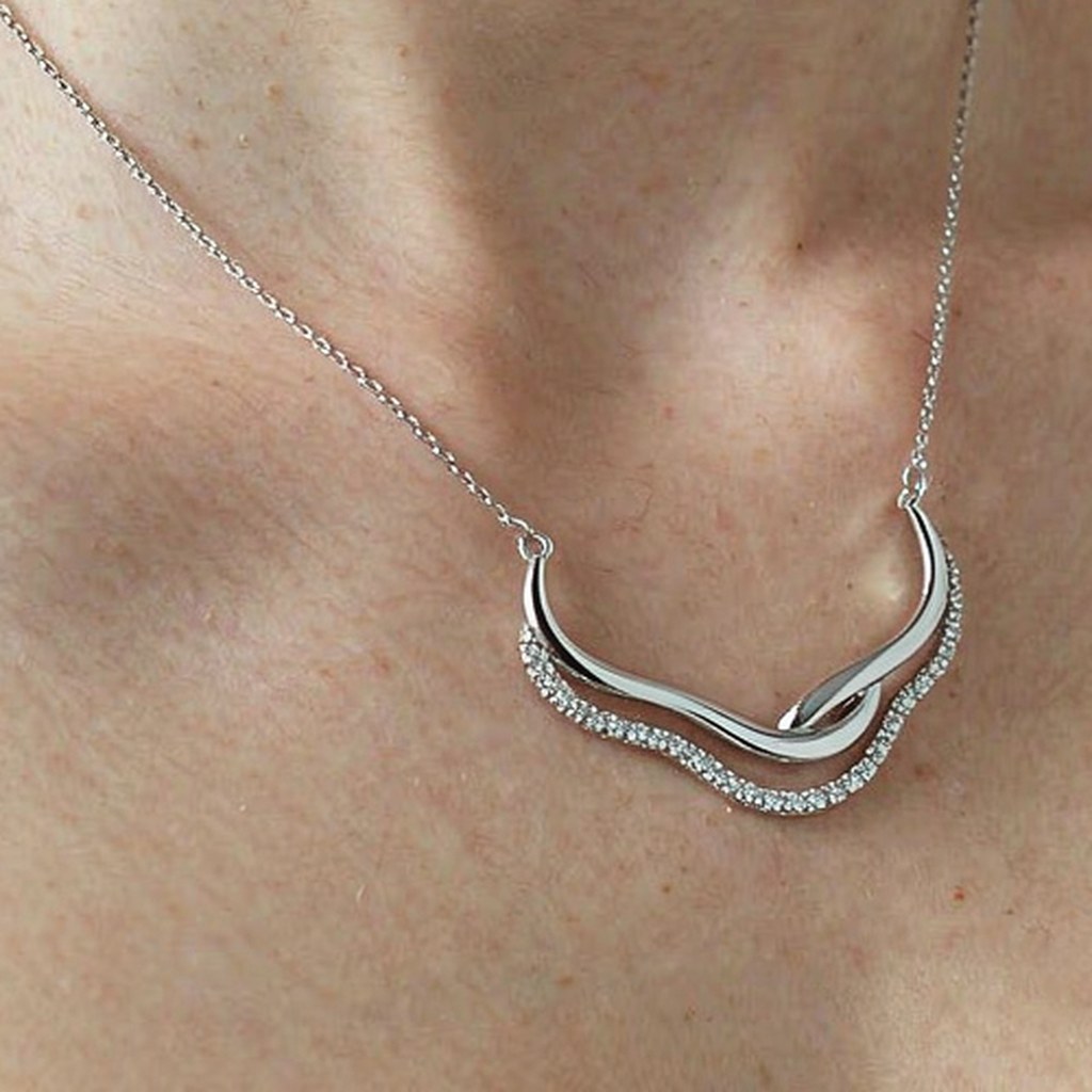 Double Wave Pave Pendant Necklaces on-model styling