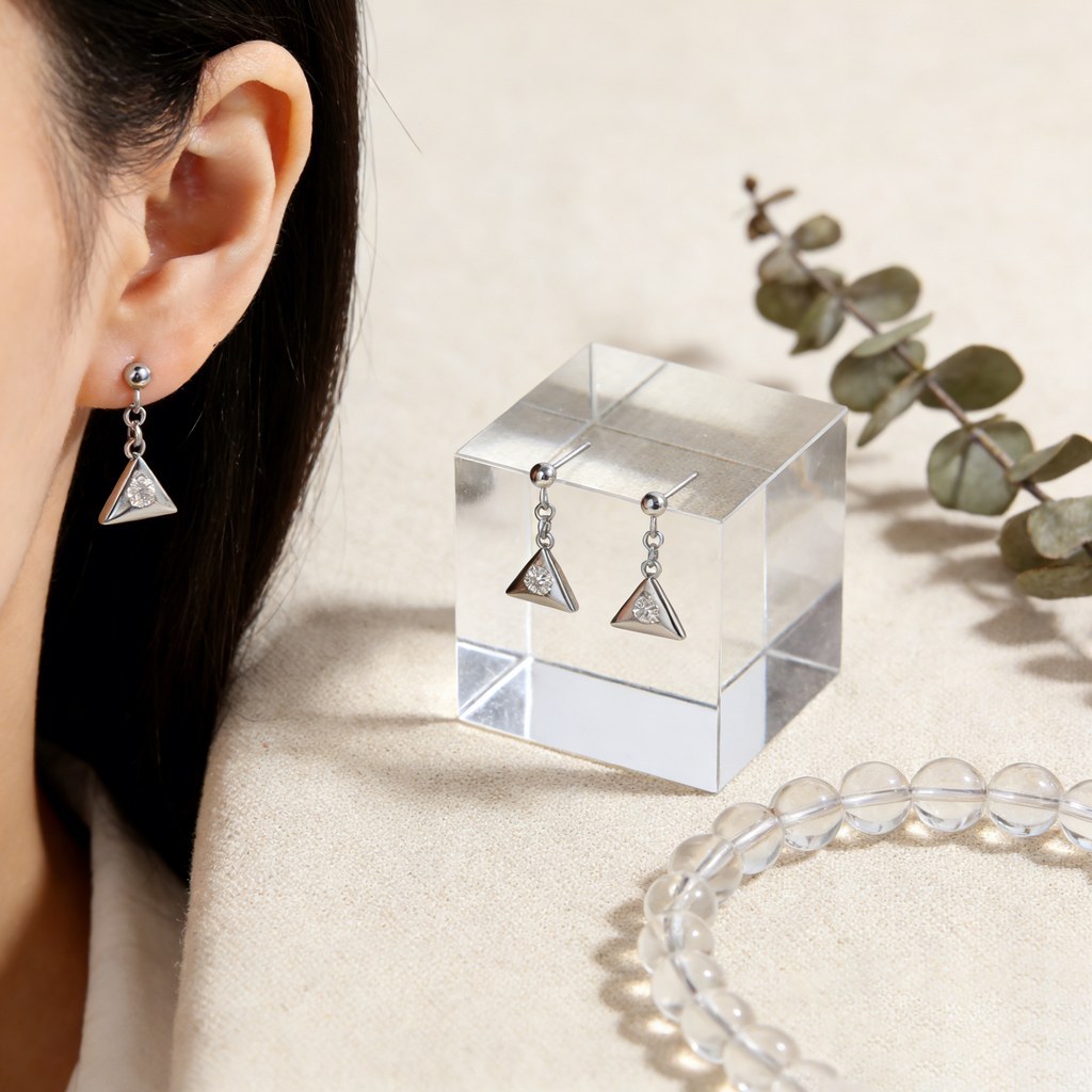 Custom 925 Sterling Silver Triangular Bezel Drop Earrings for OEM ODM