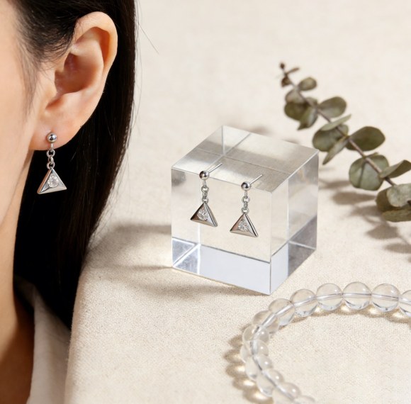 Triangular Bezel Drop Earrings | Daily Wear | 925 Sterling Silver Jewelry | Private Label