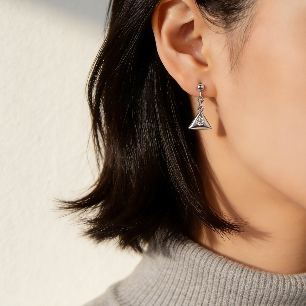 Triangular Bezel Drop Earrings on-model styling