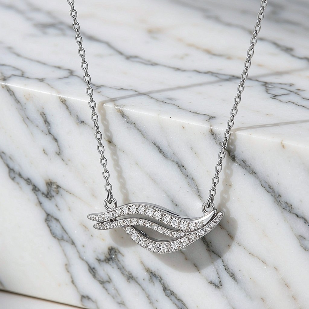 Interlaced Wave Pave Pendant Necklaces detail view