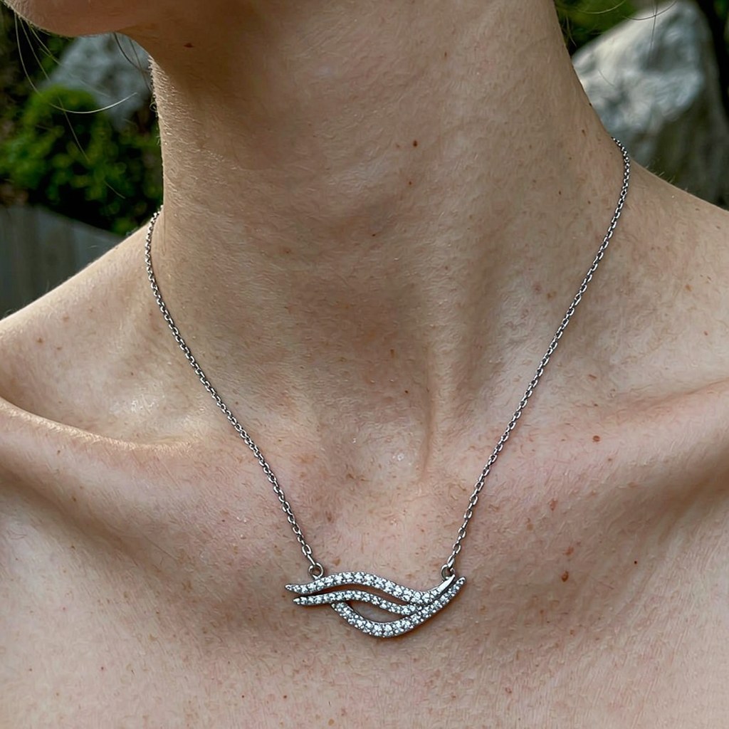 Interlaced Wave Pave Pendant Necklaces on-model styling