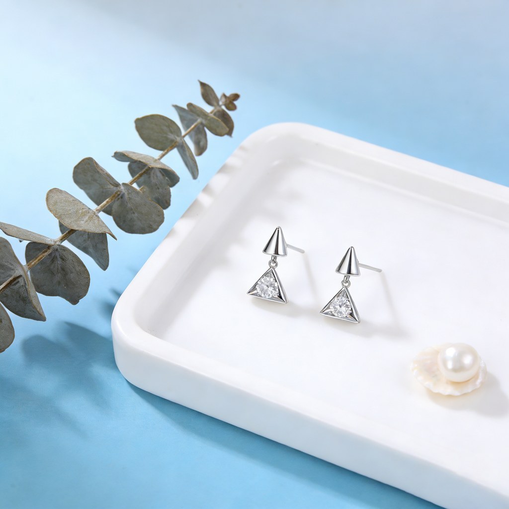Cone Triangle Drop Earrings detail view