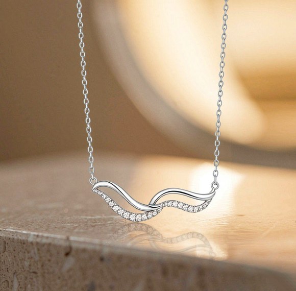 Polished Wave Pave Pendant Necklaces | Coastal Chic | 925 Sterling Silver | Tailored
