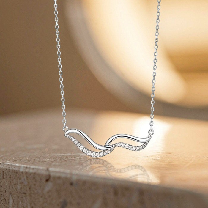 Polished Wave Pave Pendant Necklaces | Coastal Chic | 925 Sterling Silver | Tailored