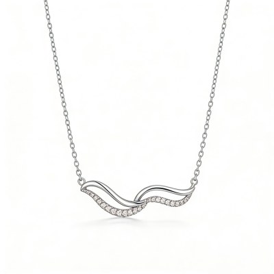 Polished Wave Pave Pendant Necklaces | Coastal Chic | 925 Sterling Silver | Tailored