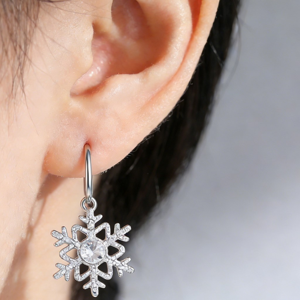 Custom 925 Sterling Silver Pave Snowflake Drop Earrings for OEM ODM