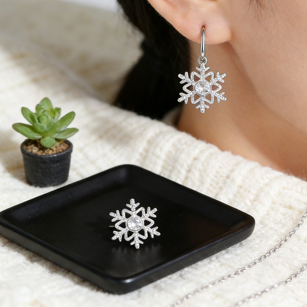 Pave Snowflake Drop Earrings detail view