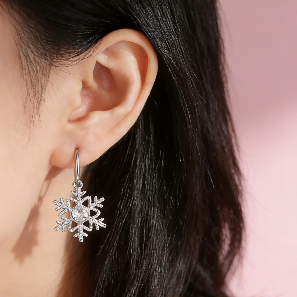 Pave Snowflake Drop Earrings on-model styling