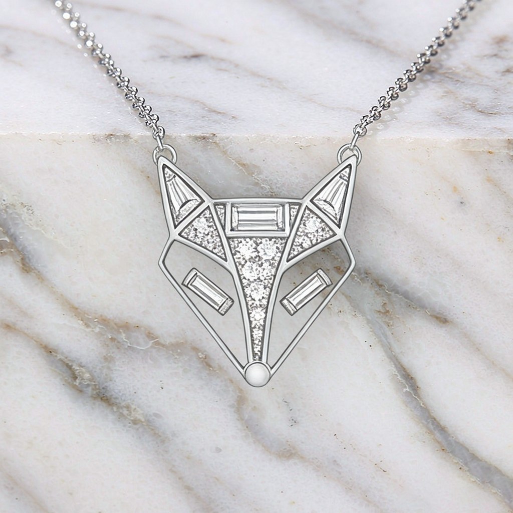 Geometric Fox Pave Pendant Necklaces detail view