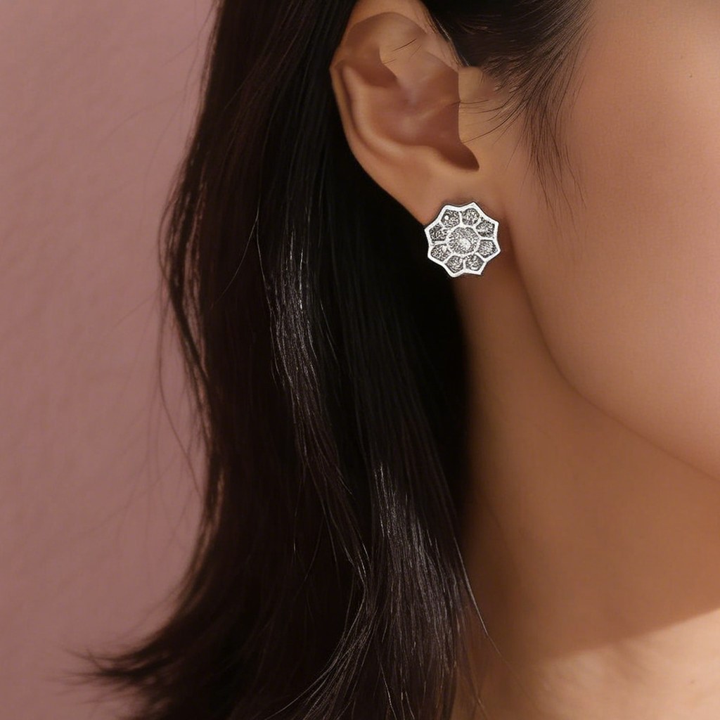Flower Cluster Pave Stud Earrings on-model styling