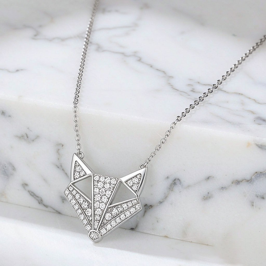 Origami Fox Pave Pendant Necklaces detail view