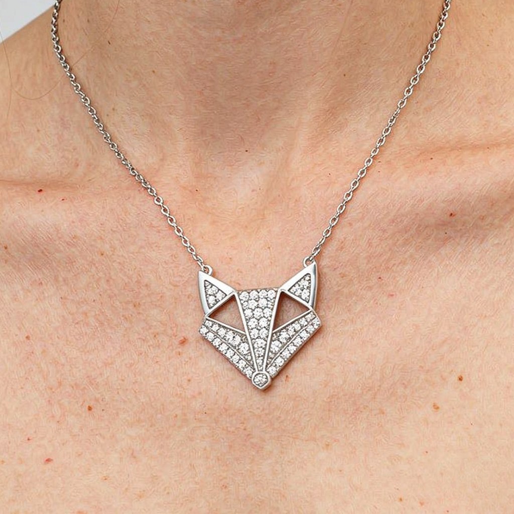 Origami Fox Pave Pendant Necklaces on-model styling