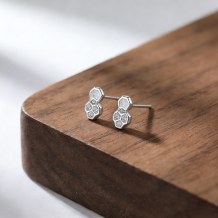 Double Hexagon Pave Stud Earrings | Coastal Chic | 925 Sterling Silver | Tailored