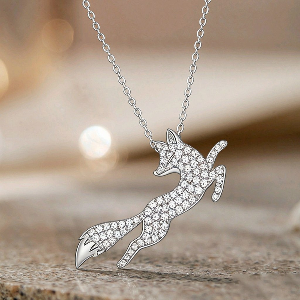 Custom 925 Sterling Silver Leaping Fox Pave Pendant Necklaces for OEM ODM