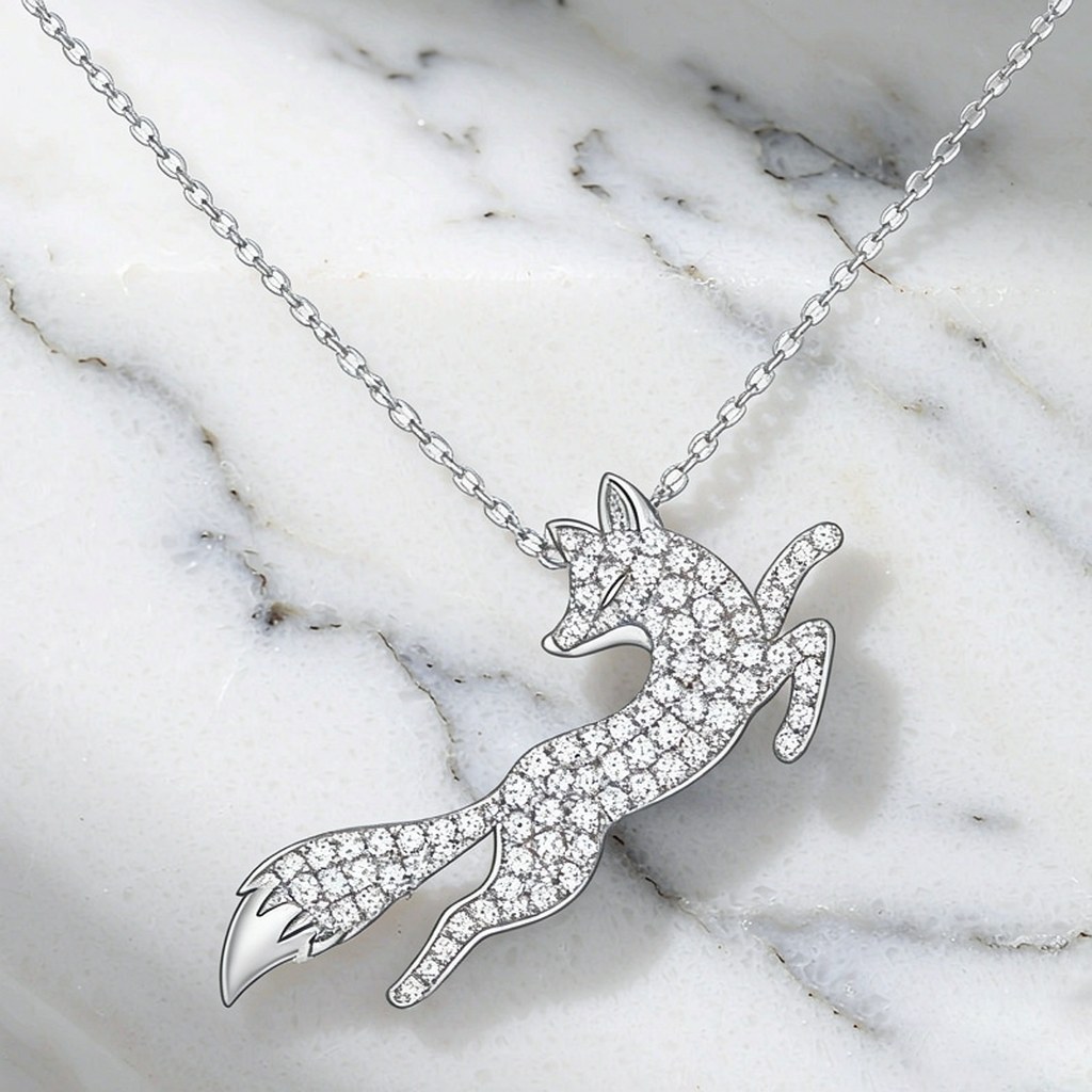 Leaping Fox Pave Pendant Necklaces detail view