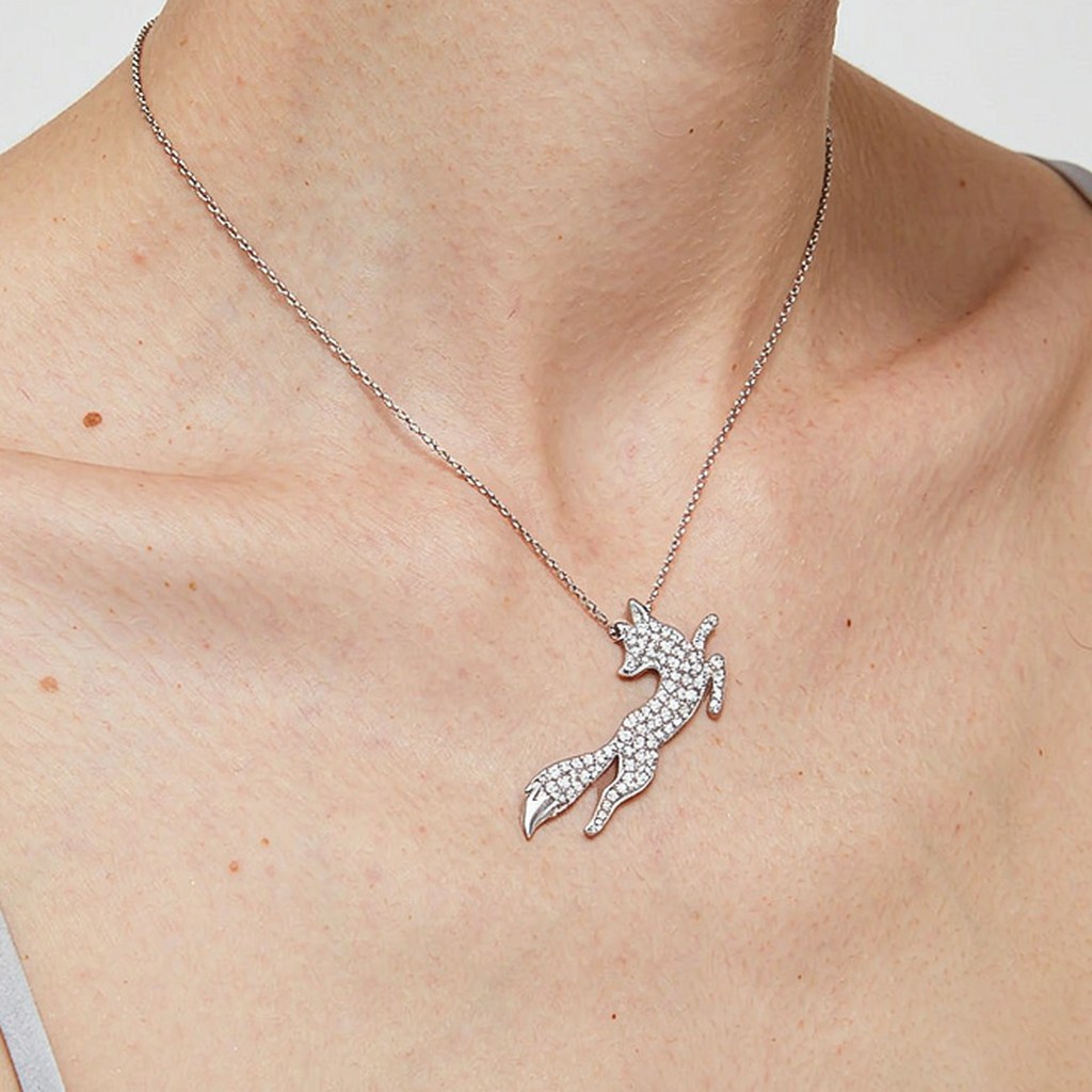 Leaping Fox Pave Pendant Necklaces on-model styling
