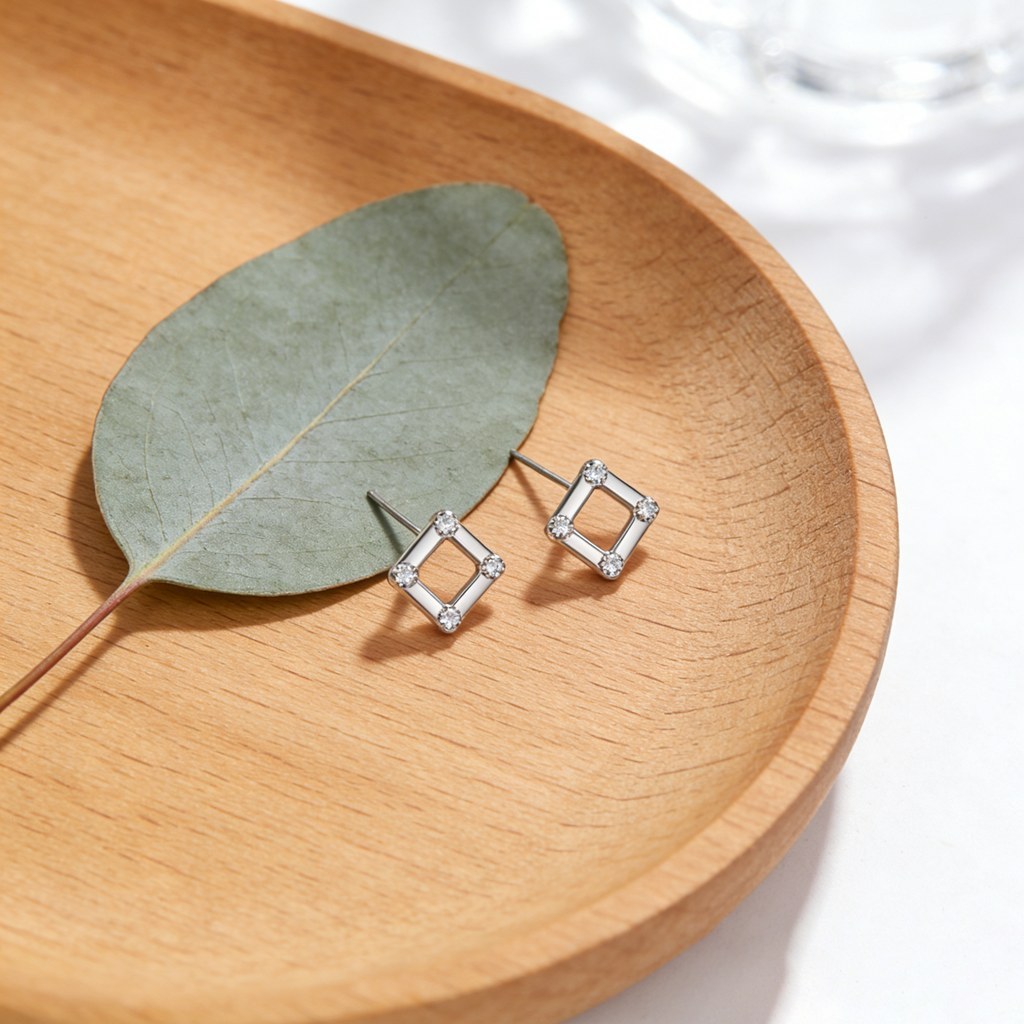 Open Square Frame Stud Earrings detail view
