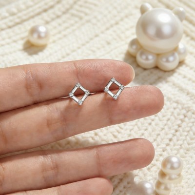 Open Square Frame Stud Earrings | Layered Styling | Sterling Silver Jewelry | Personalized