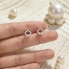 Open Square Frame Stud Earrings | Layered Styling | Sterling Silver Jewelry | Personalized