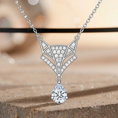 Pear Drop Fox Pave Pendant Necklaces | Wildlife Capsule | 925 Silver | Custom Order