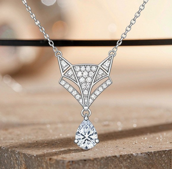 Pear Drop Fox Pave Pendant Necklaces | Wildlife Capsule | 925 Silver | Custom Order