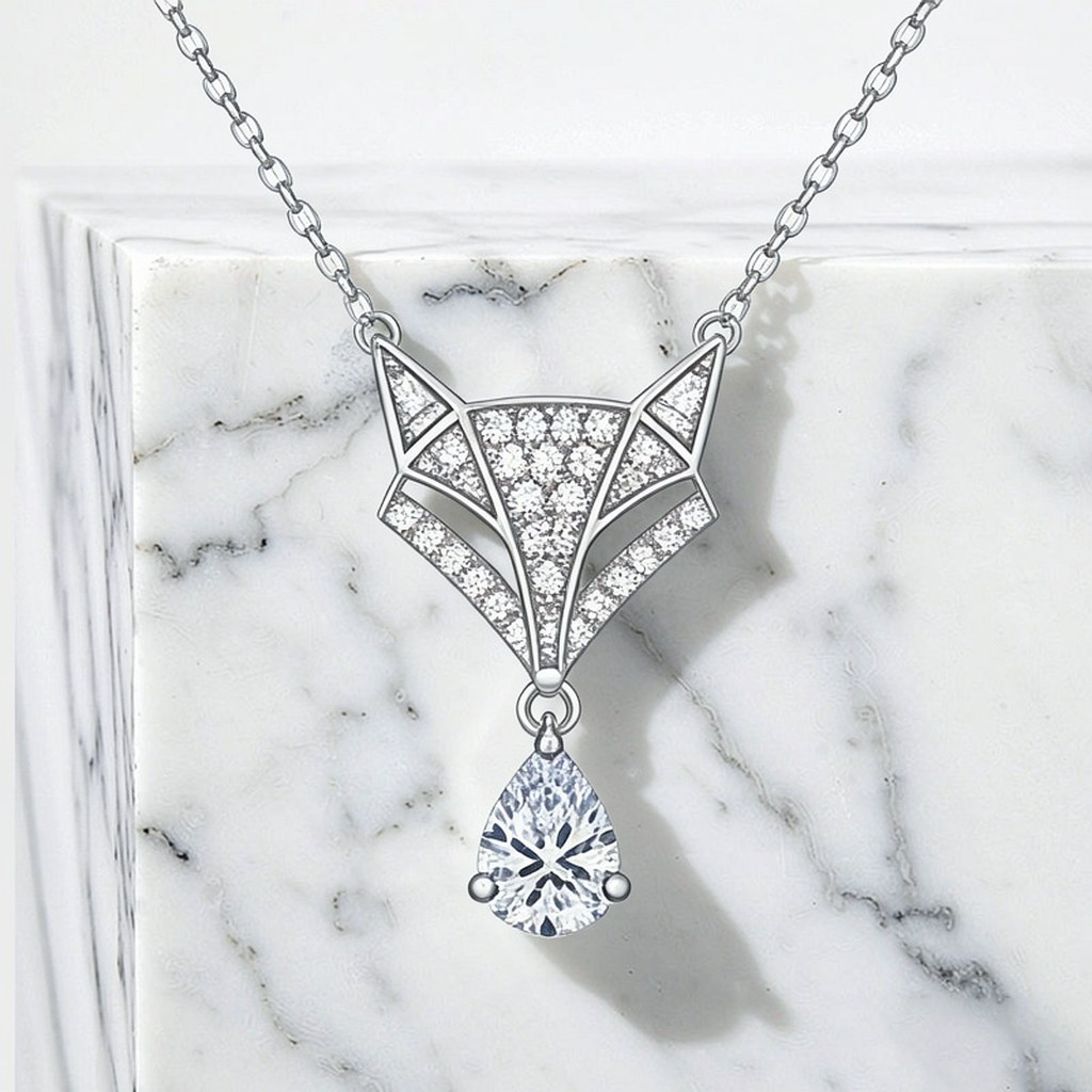 Pear Drop Fox Pave Pendant Necklaces detail view