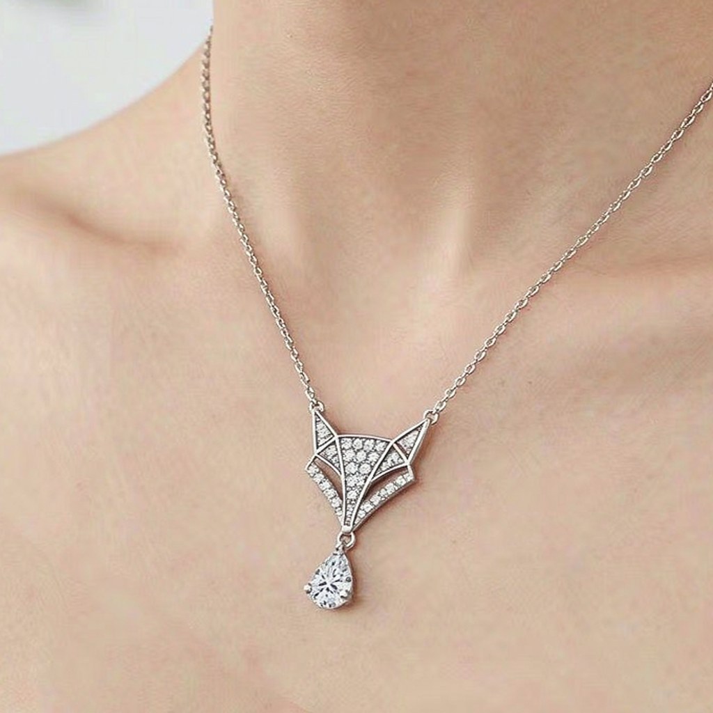 Pear Drop Fox Pave Pendant Necklaces on-model styling